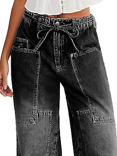 Foto 3 | Foto 3 | Pantalones Vaqueros Anchos Con Diseño De Flamencos, Cintura Media, Negros, 2xl, Para Mujer - Venta Internacional.