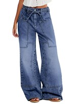 Jeans Flamingals De Pierna Ancha Con Cordón A Media Cintura Para Mujer - Venta Internacional.