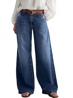 Foto 2 | Foto 2 | Vaqueros De Pierna Ancha Flamingals Para Mujer, Cintura Media, Azul Marino, L - Venta Internacional.
