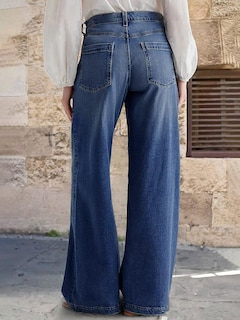 Foto 4 | Foto 4 | Vaqueros De Pierna Ancha Flamingals Para Mujer, Cintura Media, Azul Marino, L - Venta Internacional.