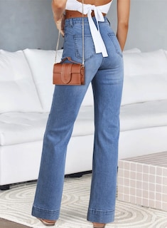Foto 2 | Foto 2 | Pantalones Vaqueros Elegantes Con Bolsillo De Parche Y Cintura Alta Para Mujer - Venta Internacional.
