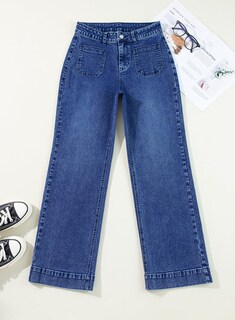 Foto 3 | Foto 3 | Vaqueros Elegantes De Pierna Ancha Para Mujer, Cintura Alta, Talla 18, Azul Oscuro - Venta Internacional.