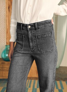 Foto 4 | Foto 4 | Vaqueros Astylish De Pierna Ancha Para Mujer, Cintura Alta, Talla 12, Gris - Venta Internacional.