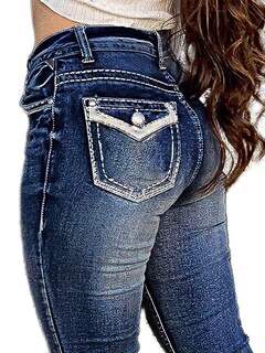 Foto 2 | Foto 2 | Vaqueros Con Corte De Bota Flamingals Para Mujer, Denim Elástico, Azul Oscuro, L - Venta Internacional.