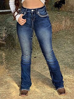 Foto 3 | Foto 3 | Vaqueros Con Corte De Bota Flamingals Para Mujer, Denim Elástico, Azul Oscuro, L - Venta Internacional.