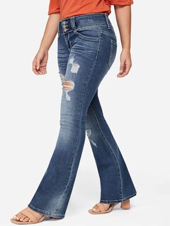 Foto 2 | Foto 2 | Jeans Flamingals Flamingals, Talle Bajo, Corte De Bota Rasgado, Pierna Ancha Para Mujer, Azul Xs - Venta Internacional.