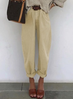 Foto 2 | Foto 2 | Vaqueros Elegantes, Holgados, De Cintura Alta, Estilo Novio, Caqui, 14 - Venta Internacional.