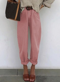Foto 3 | Foto 3 | Vaqueros Elegantes Para Mujer, Cintura Alta, Casual, Holgado, Novio, Rosa - Venta Internacional.
