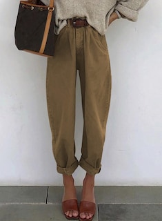 Foto 3 | Foto 3 | Vaqueros Elegantes Para Mujer, Cintura Alta, Informales, Holgados, Color Marrón, Talla 6 - Venta Internacional.