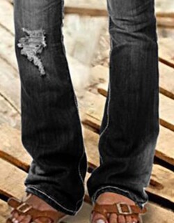 Foto 4 | Foto 4 | Pantalones Vaqueros Flamingals, Talle Bajo, Rasgados, Pernera Ancha, Negros, 4xl - Venta Internacional.