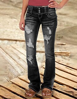 Foto 3 | Foto 3 | Pantalones Vaqueros Flamingals, Talle Bajo, Corte Rasgado, Pernera Ancha, Color Negro Xl - Venta Internacional.
