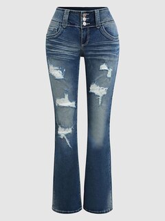 Foto 6 | Foto 6 | Jeans Flamingals De Talle Bajo, Corte Rasgado, Pierna Ancha, Azul 3xl, Para Mujer - Venta Internacional.