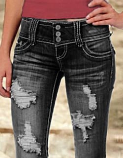 Foto 2 | Foto 2 | Jeans Flamingals De Talle Bajo, Corte De Bota Rasgado, Pierna Ancha, Negro, Talla M, Para Mujer - Venta Internacional.