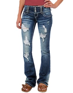 Foto 1 | Foto 1 | Jeans Flamingals De Talle Bajo, Corte De Bota Rasgado, Pierna Ancha Para Mujer - Venta Internacional.