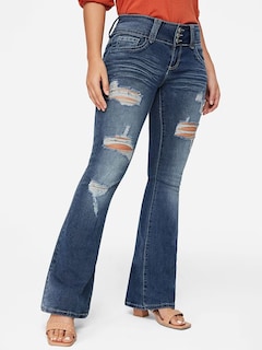 Foto 4 | Foto 4 | Jeans Flamingals De Talle Bajo, Corte De Bota Rasgado, Pierna Ancha Para Mujer - Venta Internacional.