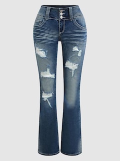 Foto 6 | Foto 6 | Jeans Flamingals De Talle Bajo, Corte De Bota Rasgado, Pierna Ancha Para Mujer - Venta Internacional.