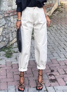 Foto 3 | Foto 3 | Vaqueros Elegantes, Holgados, De Cintura Alta, Blancos, Talla 14, Para Mujer - Venta Internacional.