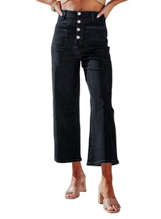 Foto 1 | Foto 1 | Jeans Sidefeel, Pierna Ancha, Cintura Alta, Elásticos, Negros, Talla 8, Para Mujer - Venta Internacional.