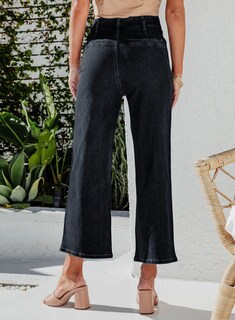 Foto 2 | Foto 2 | Vaqueros Negros Elásticos De Pierna Ancha, Cintura Alta, Cintura Alta, Con Tacto Lateral, Para Mujer - Venta Internacional.