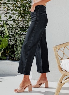 Foto 3 | Foto 3 | Vaqueros Negros Elásticos De Pierna Ancha, Cintura Alta, Cintura Alta, Con Tacto Lateral, Para Mujer - Venta Internacional.
