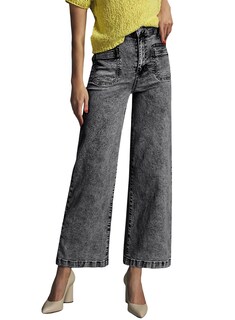 Foto 4 | Foto 4 | Pantalones Vaqueros Elegantes De Cintura Alta, Corte Ancho, Pierna Ancha, Gris, Talla 4 - Venta Internacional.