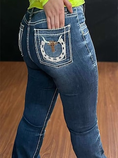 Foto 4 | Foto 4 | Vaqueros Con Forma De Bota Con Forma De Flamenco, Talle Bajo, Elásticos, Rasgados, Azul Oscuro, L - Venta Internacional.