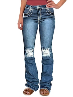 Foto 1 | Foto 1 | Vaqueros Con Forma De Bota Con Forma De Flamenco, Talle Bajo, Elásticos, Rasgados, Azul Oscuro, Talla M - Venta Internacional.