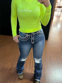 Foto 6 | Foto 6 | Vaqueros Con Forma De Bota Con Forma De Flamenco, Talle Bajo, Elásticos, Rasgados, Azul Oscuro, Talla M - Venta Internacional.