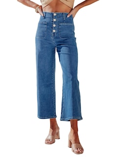 Foto 1 | Foto 1 | Pantalones Vaqueros Sidefeel Para Mujer, Pierna Ancha, Cintura Alta, Azul, Talla 4 - Venta Internacional.