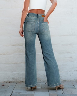 Foto 5 | Foto 5 | Vaqueros Sidefeel Para Mujer, Cintura Alta, Elásticos, Pernera Ancha, Azules - Venta Internacional.
