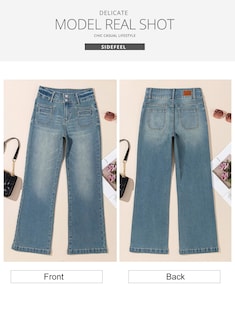Foto 7 | Foto 7 | Vaqueros Sidefeel Para Mujer, Cintura Alta, Elásticos, Pernera Ancha, Azules - Venta Internacional.
