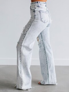 Foto 3 | Foto 3 | Vaqueros Con Forma De Bota Con Forma De Flamenco, Rasgados, De Talle Medio, Elásticos Para Mujer - Venta Internacional.