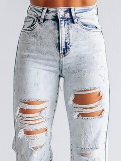 Foto 5 | Foto 5 | Vaqueros Con Forma De Bota Con Forma De Flamenco, Rasgados, De Talle Medio, Elásticos Para Mujer - Venta Internacional.