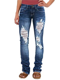 Foto 1 | Foto 1 | Jeans Flamingals De Talle Bajo, Corte De Bota Desgastado, Pierna Ancha, Mujer - Venta Internacional.