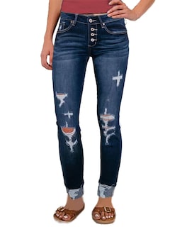 Foto 1 | Foto 1 | Pantalones Vaqueros Con Estampado De Flamencos Rasgados De Cintura Baja Para Mujer, Talla Xl, Azul - Venta Internacional.
