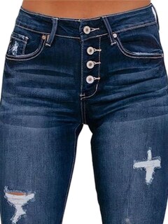 Foto 2 | Foto 2 | Pantalones Vaqueros Con Estampado De Flamencos Rasgados De Cintura Baja Para Mujer, Talla Xl, Azul - Venta Internacional.