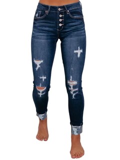 Foto 3 | Foto 3 | Pantalones Vaqueros Con Estampado De Flamencos Rasgados De Cintura Baja Para Mujer, Talla Xl, Azul - Venta Internacional.