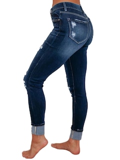 Foto 4 | Foto 4 | Pantalones Vaqueros Con Estampado De Flamencos Rasgados De Cintura Baja Para Mujer, Talla Xl, Azul - Venta Internacional.