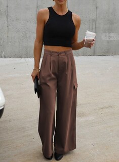 Foto 3 | Foto 3 | Pantalones Cargo Dokotoo De Cintura Alta Y Pierna Ancha Para Mujer, Color Gris - Venta Internacional.