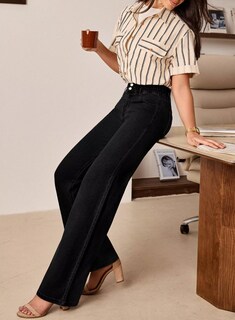 Foto 3 | Foto 3 | Jeans Astylish Para Mujer Cintura Alta Pierna Ancha Mezclilla Negra Talla 12 - Venta Internacional.