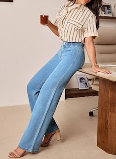 Foto 3 | Foto 3 | Jeans Astylish Para Mujer Cintura Alta Pierna Ancha Azul Cielo - Venta Internacional.