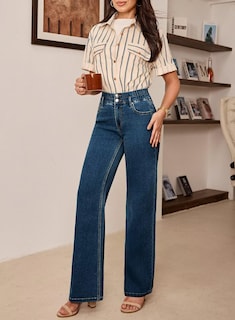 Foto 6 | Foto 6 | Vaqueros Elegantes De Cintura Alta Y Pierna Ancha Para Mujer Ashleigh Blue - Venta Internacional.