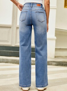 Foto 6 | Foto 6 | Jeans De Pierna Ancha Con Tacto Lateral Cintura Alta Vaqueros Elásticos Para Mujer - Venta Internacional.