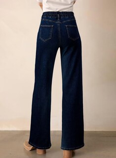 Foto 2 | Foto 2 | Jeans Astylish Para Mujer Cintura Alta Pernera Ancha Azul Marino - Venta Internacional.