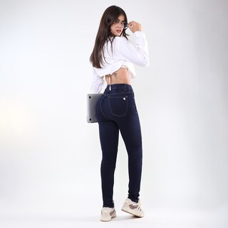 Foto 3 | Foto 3 | Jeans Mujer Super Skinny Largo Tiro Alto Azul Oscuro