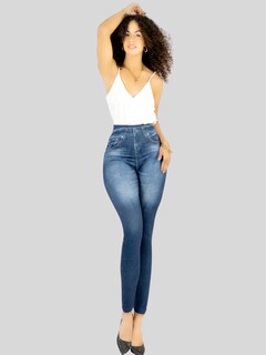 Foto 2 | Foto 2 | Leggins Mujer Mezclilla Faja Alta Estilo Pantalón Mezclilla Calidad Premium Jegging Tiro Alto Lic-055-5 Azul Mallon Lycra