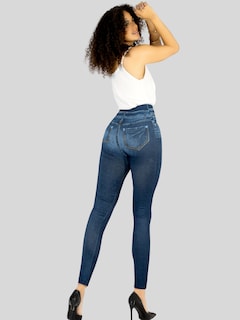 Foto 3 | Foto 3 | Leggins Mujer Mezclilla Faja Alta Estilo Pantalón Mezclilla Calidad Premium Jegging Tiro Alto Lic-055-5 Azul Mallon Lycra
