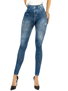 Foto 1 | Foto 1 | Leggins Mujer Mezclilla Faja Alta Estilo Pantalón Mezclilla Calidad Premium Jegging Tiro Alto Lic-055-5 Azul Mallon Lycra