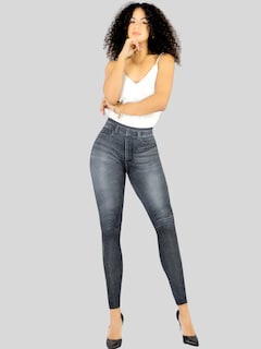 Foto 2 | Foto 2 | Leggins Mujer Unitalla Mezclilla Faja Alta Estilo Pantalón Mezclilla Calidad Premium Tiro Alto Lic-055-5 Negro Mallon Lycra