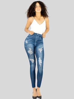 Foto 2 | Foto 2 | Pack De 2 Leggins Unitalla Mujer Mezclilla Faja Alta Estilo Pantalón Mezclilla Lic-55-5-px2 Variedad De Diseños Calidad Premium